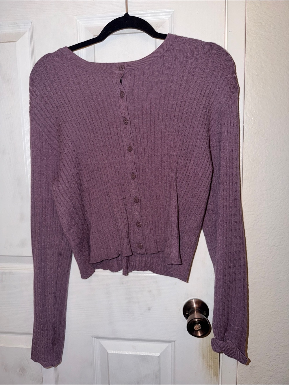 Purple Button-Front Ribbed Knit Women's Top